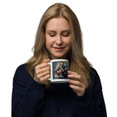 Close-up of Chord Conqueror mug handle, white glossy finish.